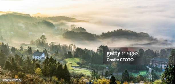 General view of Majui Village, an ecological cloud village, in Chongqing, China, March 14, 2023. In recent years, Nanchuan District of Chongqing...