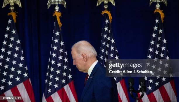 Monterey Park, CA President Joe Biden leaves the podium after remembering Monterey Park shooting victims and announcing that he signed an executive...