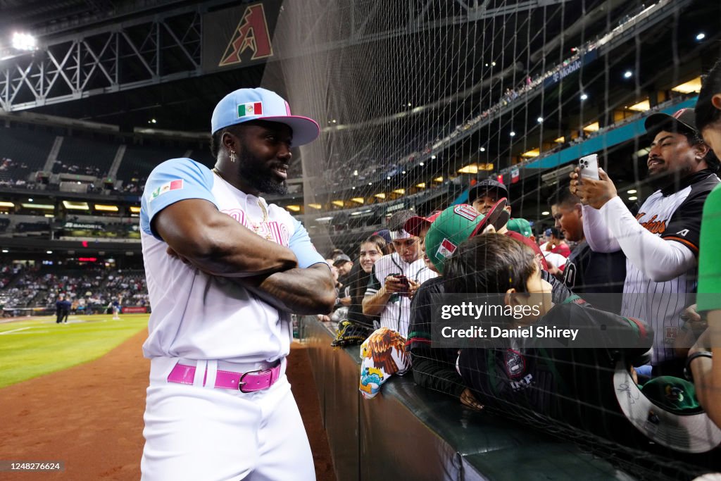 Mexico Randy Baseball Randy Arozarena of Team Mexico poses for a photo with fans prior to ...