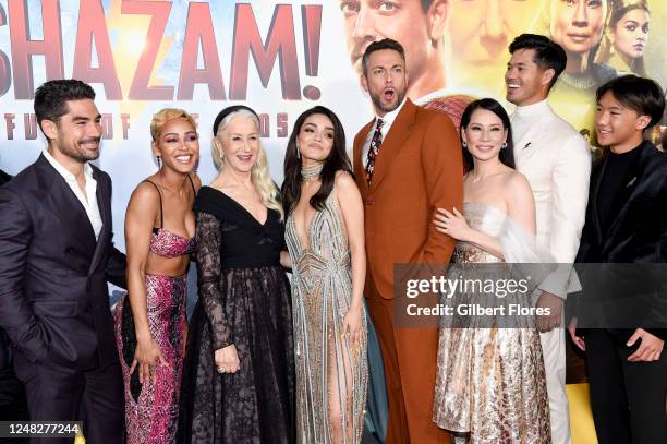 Cotrona, Meagan Good, Helen Mirren, Rachel Zegler, Zachary Levi, Lucy Liu, Ross Butler and Ian Chen at the premiere of "Shazam! Fury of the Gods"...