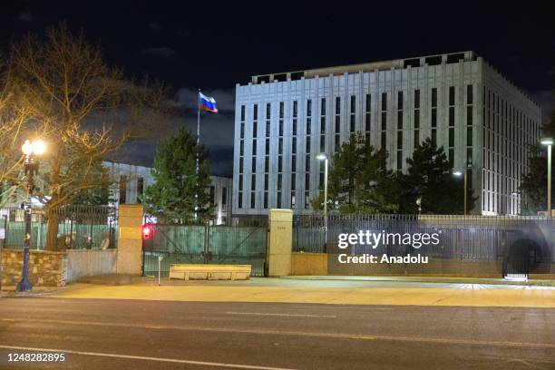 The exterior of the Russian Embassy is seen on March 14, 2023 in Washington, DC, United States.