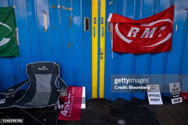 Picket line for London Underground workers on strike outside Brixton tube station in London, UK, on Wednesday, March 15, 2023. About half a million...