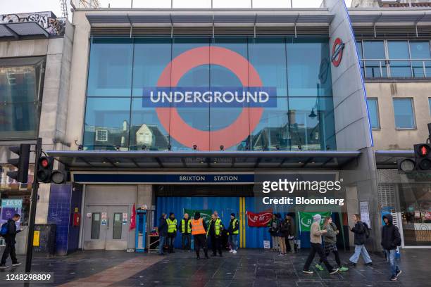 London Underground workers strike outside Brixton tube station in London, UK, on Wednesday, March 15, 2023. About half a million British workers are...
