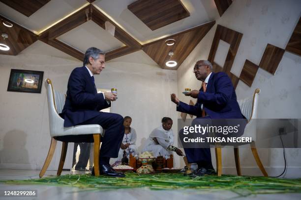 Secretary of State Antony Blinken meets with Ethiopian Deputy Prime Minister and Foreign Minister Demeke Mekonnen in Addis Ababa, Ethiopia, on March...