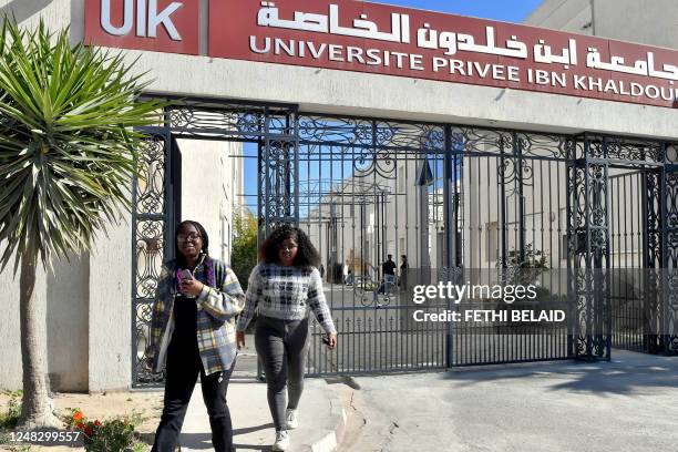 African students walk at the campus of university Ibn Khaldoun, on March 13, 2023 in Tunis. - Thousands of sub-Saharan African students in Tunisia...