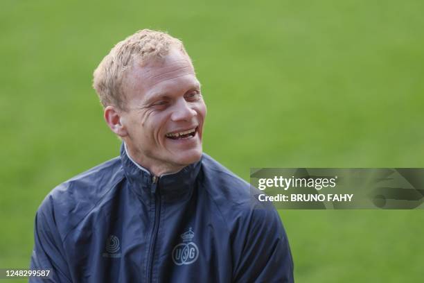 Union's head coach Karel Geraerts pictured during a training session of Belgian soccer team Royale Union Saint-Gilloise, Wednesday 15 March 2023 in...