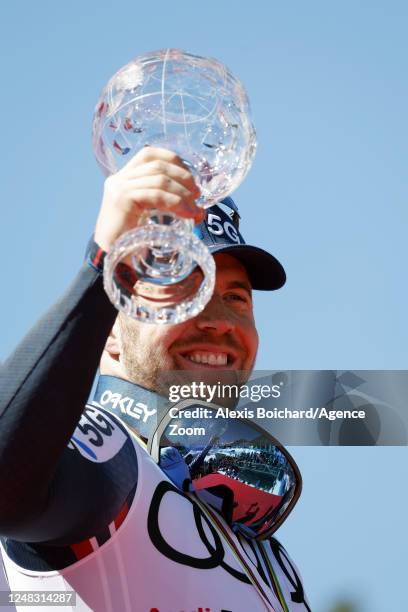 Aleksander Aamodt Kilde of Team Norway wins the globe in the overall standings during the Audi FIS Alpine Ski World Cup Finals Men's and Women's...