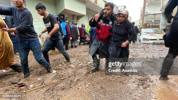 Rescue team carry out evacuation operation for citizens after downpour hit Sanliurfa, Turkiye on March 15, 2023.