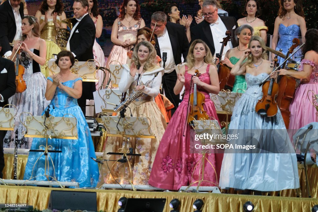 Andre Rieu Mainau Members of the Johann Strauss-Andre Rieu Orchestra, performs during ...