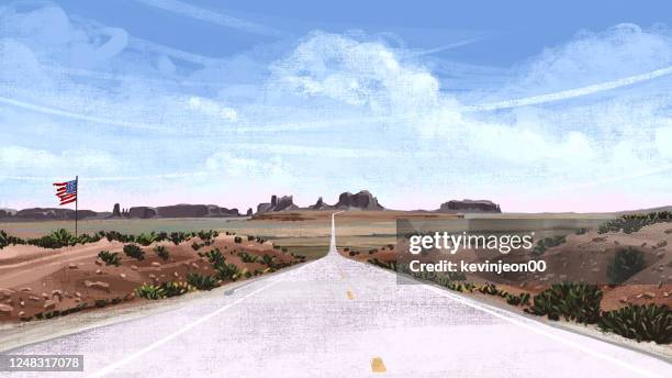 stockillustraties, clipart, cartoons en iconen met weg naar monument valley forrest gump punt. utah - mexican hat