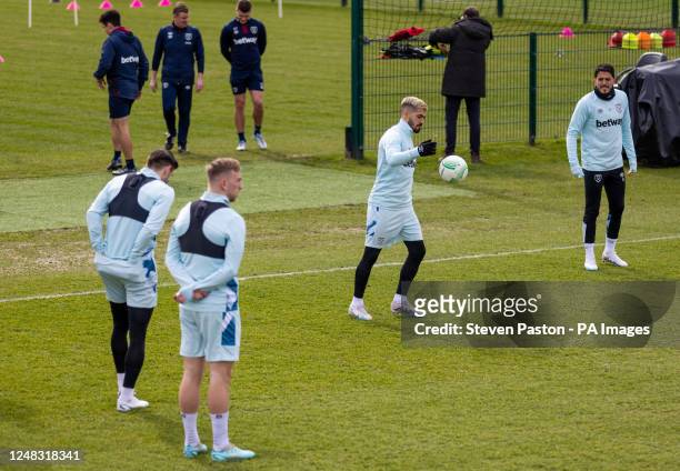 West Ham United's Manuel Lanzini during a training session at the Rush Green Training Ground, Romford. Picture date: Wednesday March 15, 2023.