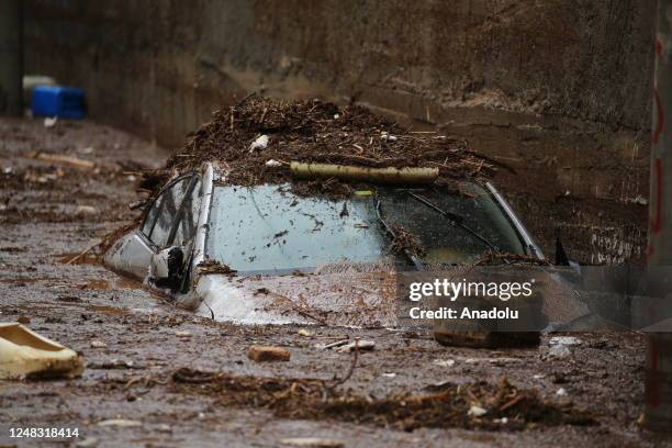 Some cars are submerged after downpour hit Sanliurfa, Turkiye on March 15, 2023.
