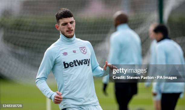 West Ham United's Declan Rice during a training session at the Rush Green Training Ground, Romford. Picture date: Wednesday March 15, 2023.