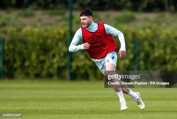 West Ham United's Declan Rice during a training session at the Rush Green Training Ground, Romford. Picture date: Wednesday March 15, 2023.