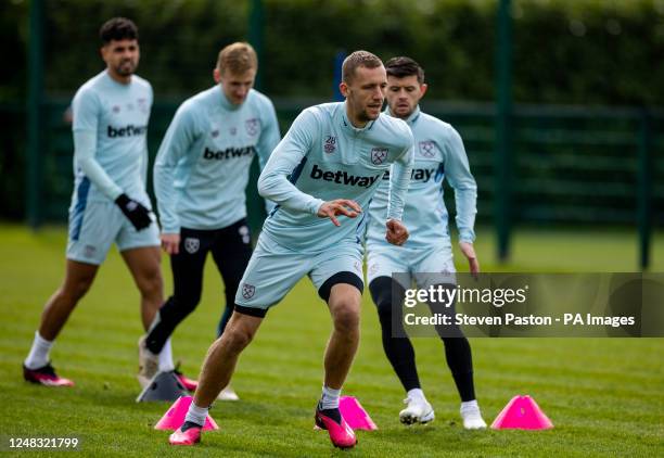 West Ham United's Tomas Soucek during a training session at the Rush Green Training Ground, Romford. Picture date: Wednesday March 15, 2023.