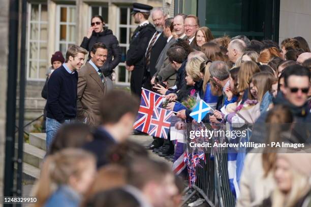 Ed McVey, playing the part of Prince William and Dominic West playing the part of Prince of Wales as they film scenes for the next season of The...