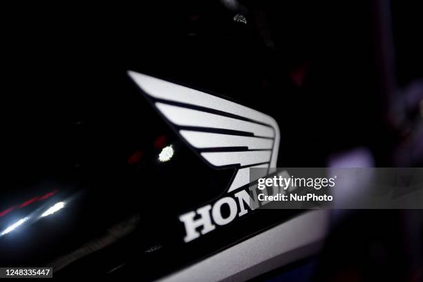 Logo of Honda is seen during a launch event of Honda Shine 100CC Motorcycle in Mumbai, India, 15 March, 2023.