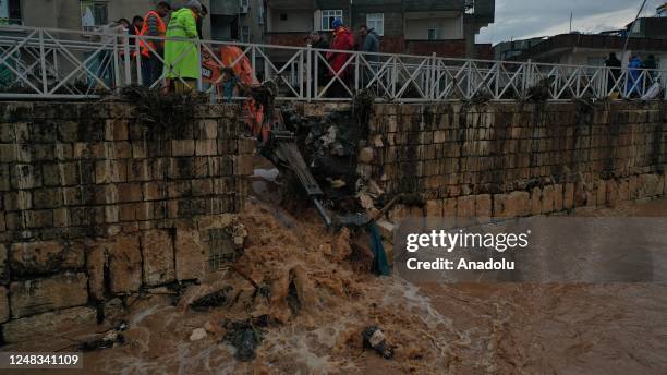 An aerial view of the flooded area as rescue works continue for those stranded due to floods in Sanliurfa, Turkiye on March 15, 2023. Search and...