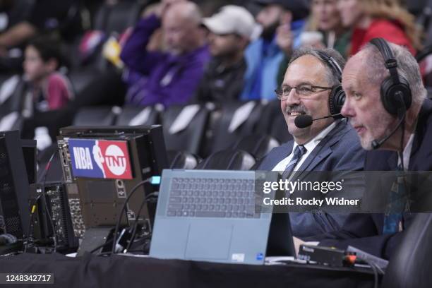 Analyst, Stan Van Gundy, looks on prior to the game between the New York Knicks and Sacramento Kings on March 9, 2023 at Golden 1 Center in...