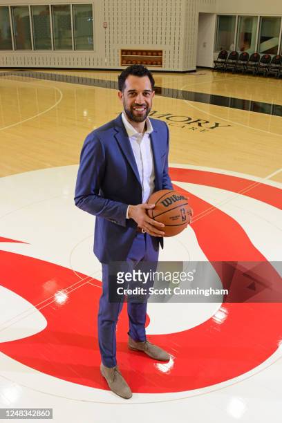 Landry Fields of the Atlanta Hawks poses for a portrait on February 27, 2023 at State Farm Arena in Atlanta, Georgia. NOTE TO USER: User expressly...