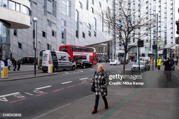 Architectural optical illusion building with peculiar angles M By Montcalm London Shoreditch Tech City hotel near Old Street on 6th March 2023 in...