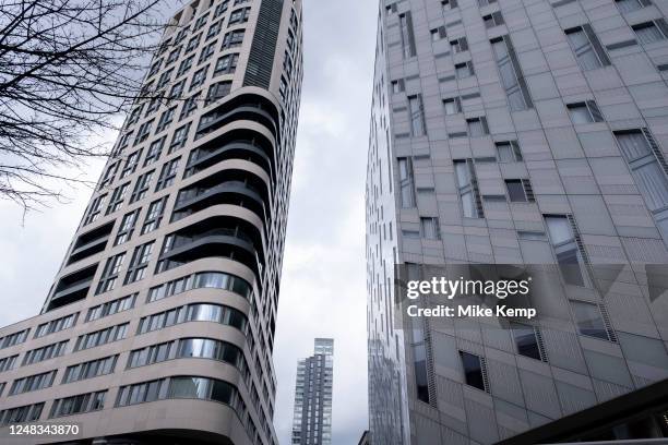 Architectural optical illusion building with peculiar angles M By Montcalm London Shoreditch Tech City hotel near Old Street on 6th March 2023 in...