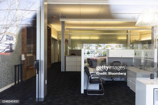 An empty workspace at a Signature Bank branch in the Staten Island borough of New York, US, on Wednesday, March 15, 2023. Signatures collapse on...