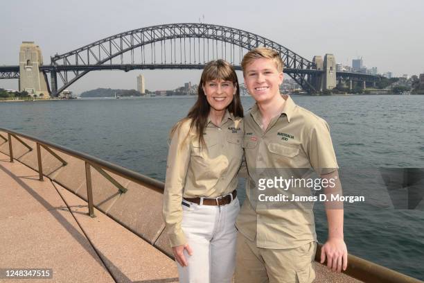 Terri Irwin with her son Robert Irwin at the Tourism Australia launch, Sydney Opera House on October 30, 2019 in Sydney, Australia. The new campaign...