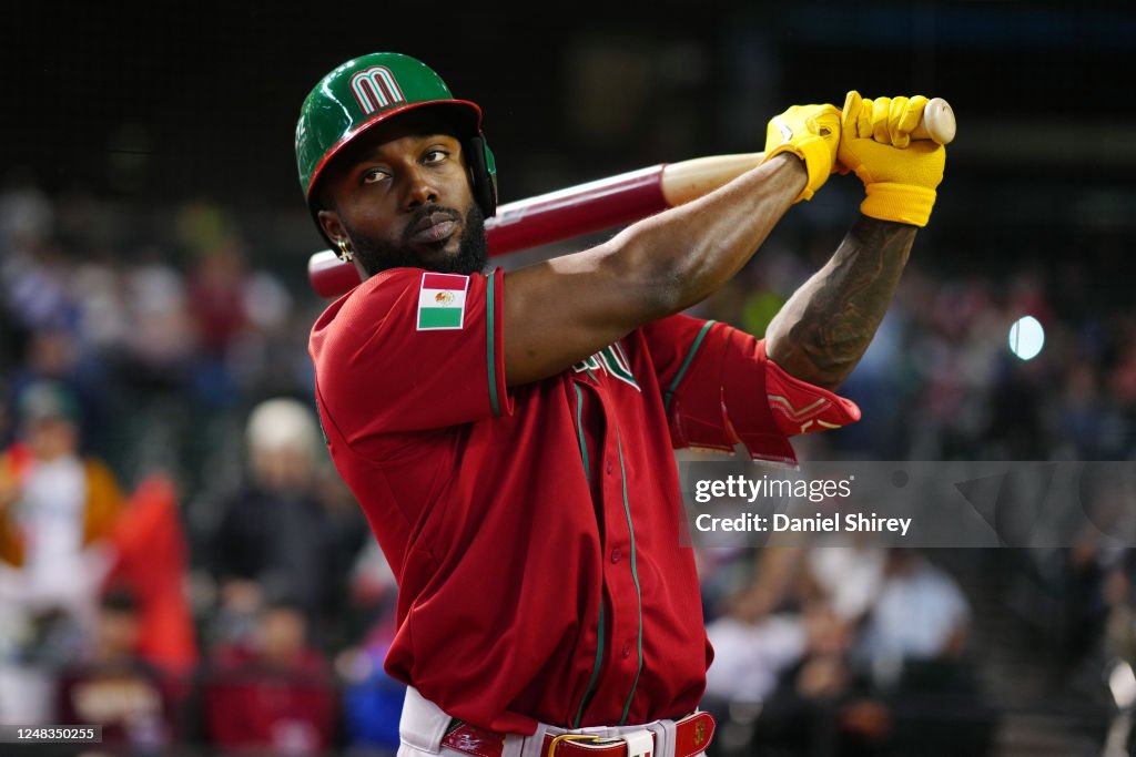Mexico Randy Baseball Randy Arozarena of Team Mexico swings in the on-deck circle prior to ...
