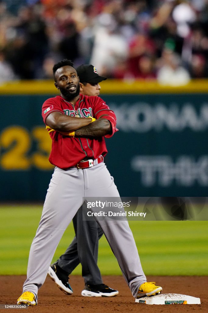 Mexico Randy Baseball Randy Arozarena of Team Mexico reacts to hitting a RBI double in the ...