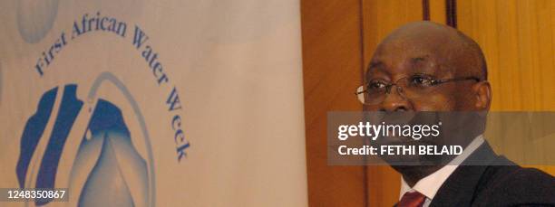 Donald Kaberuka, President of the African Development Bank, gives a speech during the opening session of the first African Water Week on the theme...