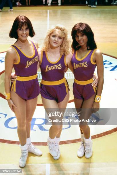 The Laker Girls, a CBS made for TV movie, originally broadcast April 3, 1990. Pictured from left is Alexandra Paul ; Tina Yothers ; and Paris Vaughan...