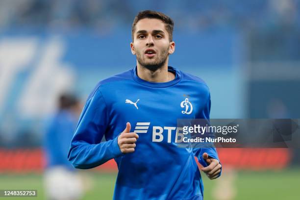 Arsen Zakharyan of Dynamo Moscow during the warm-up ahead of the Russian Cup match between FC Zenit Saint Petersburg and FC Dynamo Moscow on March...