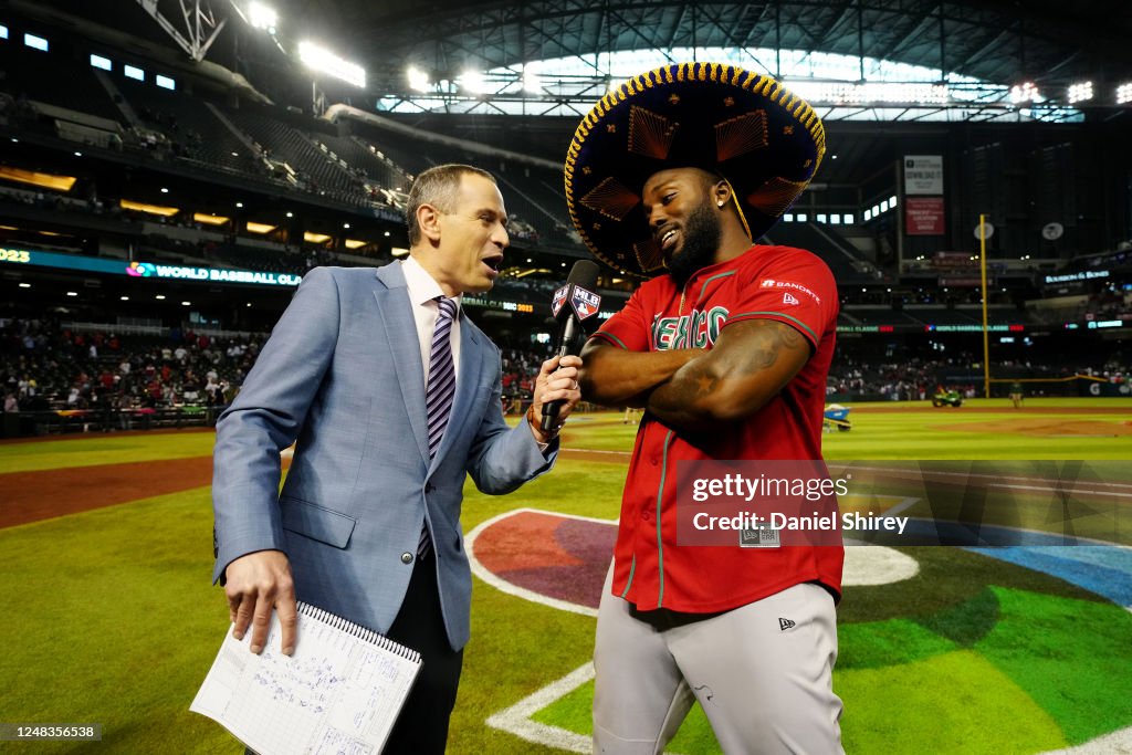 Mexico Randy Baseball Randy Arozarena of Team Mexico talks with MLB Network reporter JP ...