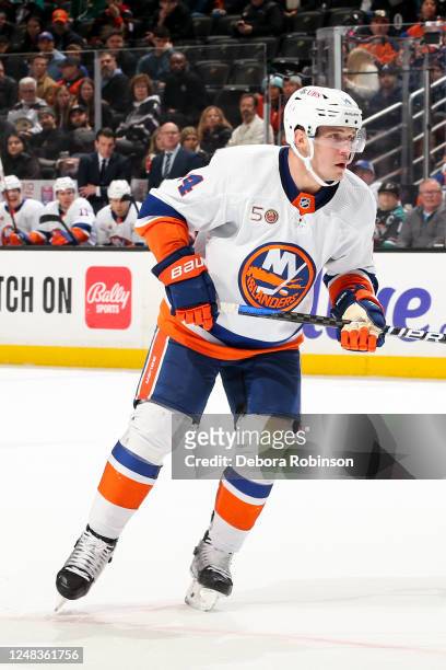 Bo Horvat of the New York Islanders skates on the ice during the second period against the Anaheim Ducks at Honda Center on March 15, 2023 in...
