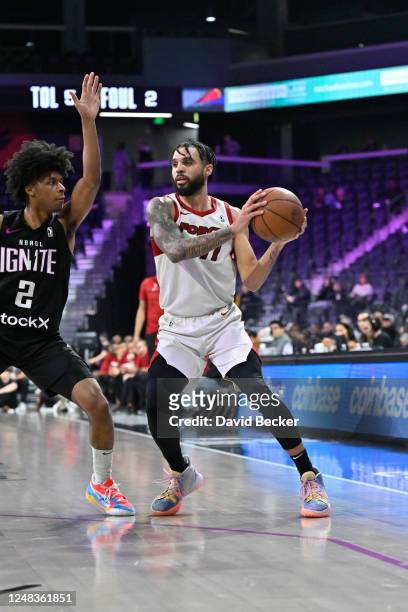 Mychal Mulder of the Sioux Falls Skyforce handles the ball during the game against the G League Ignite on March 15, 2023 at The Dollar Loan Center in...