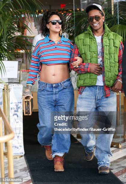 Rihanna and ASAP Rocky are seen on March 15, 2023 in Los Angeles, California.