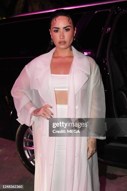 Demi Lovato is seen arriving at the Hugo Boss show on March 15, 2023 in Miami, Florida.