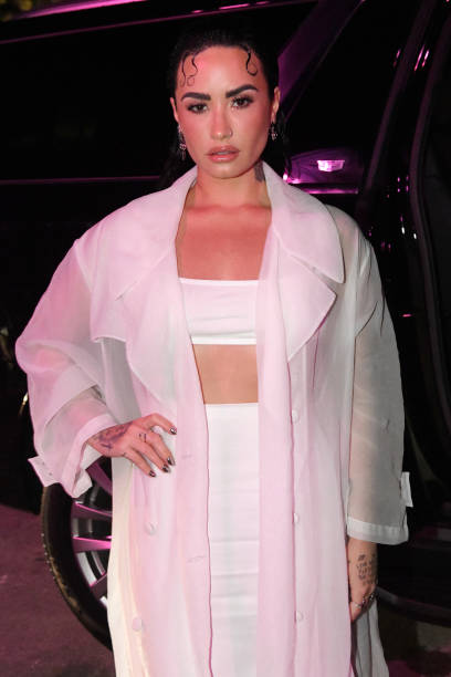 Demi Lovato is seen arriving at the Hugo Boss show on March 15, 2023 in Miami, Florida.