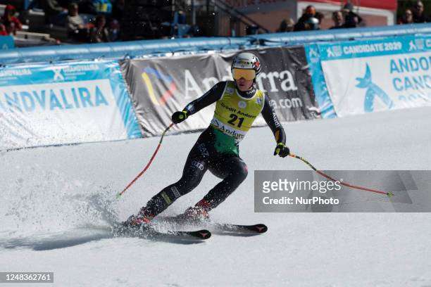 Nicol DELAGO of Italy reacts in the finish area in the women's downhill race of the FIS Alpine Ski World Cup finals 2023 in El Tarter in Andorra, on...