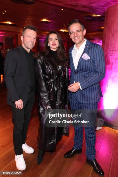 Lothar Matthäus, Anastasia Matthäus and Area Vice President Mandarin Oriental Dominik G. Reiner during the Mandarin Oriental Munich Nobu Hanami Party...