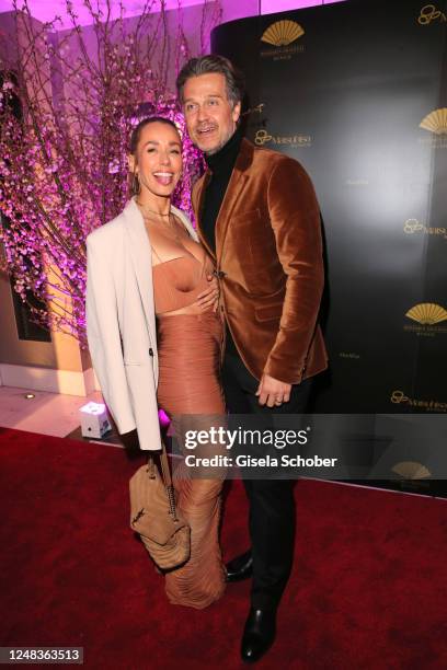 Annemarie Carpendale and Wayne Carpendale during the Mandarin Oriental Munich Nobu Hanami Party at Hotel Mandarin Oriental on March 15, 2023 in...