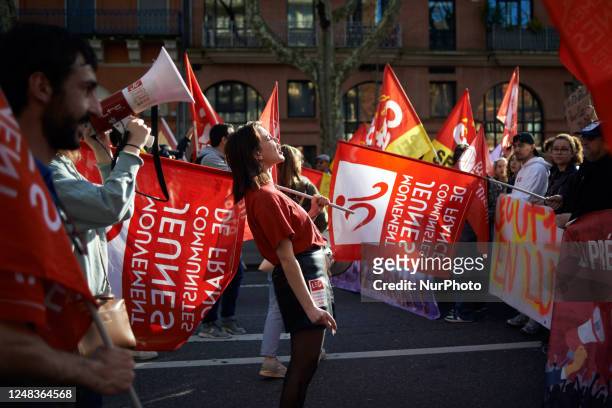 Young woman reacts during the protest. France's labour unions and left parties led a 8th wave of nationwide protests against President Emmanuel...