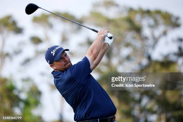 Shane Lowry of Ireland hits a drive at the 16th hole during the first round of THE PLAYERS Championship on THE PLAYERS Stadium Course at TPC Sawgrass...