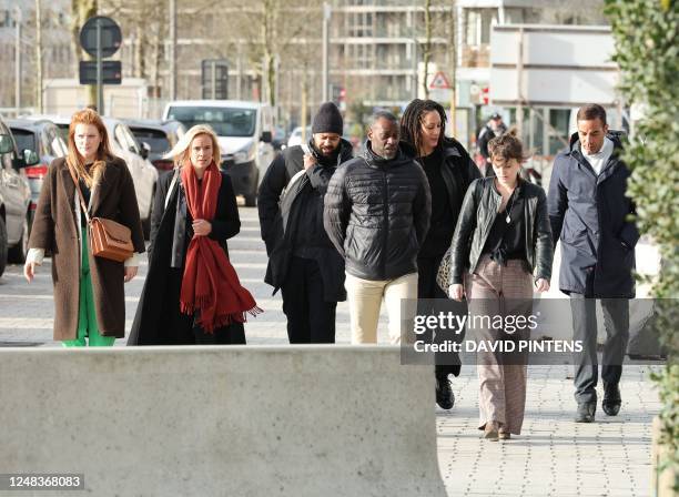 Sanda's father Ousmane Dia and friends of Sanda arrive for a session of the case before the Antwerp appeal court, a remark of the judge during the...