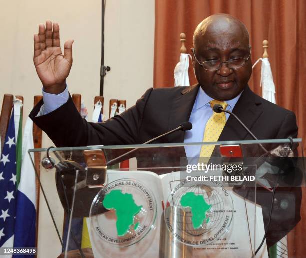 The Africain Development Bank President Donald Kaberuka takes an oath of office during his investiture as President of the African Development Bank...