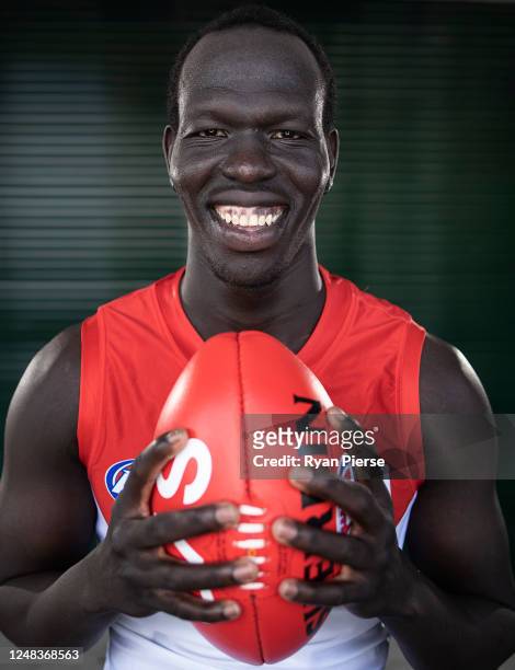 Sydney Swans AFL player Aliir Aliir poses during a portrait session at Lakeside Oval on June 09, 2020 in Sydney, Australia.