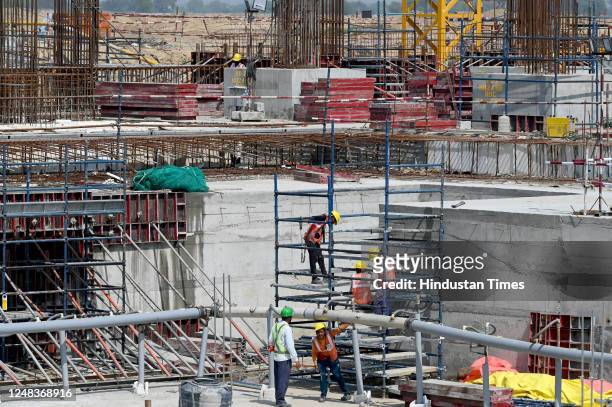 View of ongoing construction work of the NIA terminal and commercial area that will be the point of entry for the public, in Greater Noida, India, on...