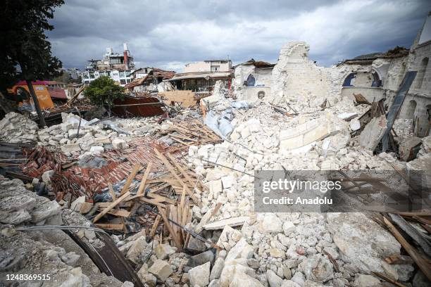 Debris of Greek Orthodox Church of Antioch is seen as team of Disaster Area Excavation Department continues rescue operation at the church of Antioch...