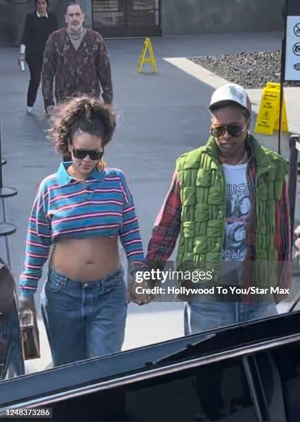 Rihanna and A$AP Rocky are seen on March 15, 2023 in Los Angeles, California.